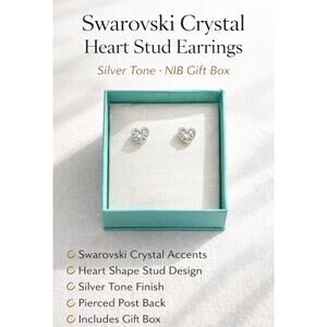 Swarovski Crystal Heart Stud Earrings Silver Tone NIB Gift Box